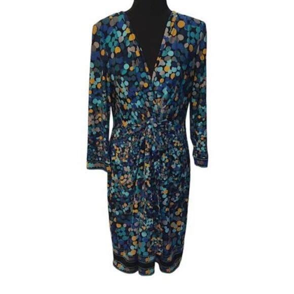 BCBGMaxazria Blue Yellow Polka Dot Dress Large - Picture 1 of 7